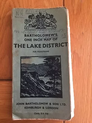 The Lake District Vintage Map C1930's For Pedestrians On Cloth Bartholomew's • $18.66