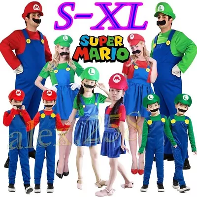 Mens Womens Adult Kid Super Mario Luigi Bros Cosplay Fancy Dress Outfit Costume • $19.64