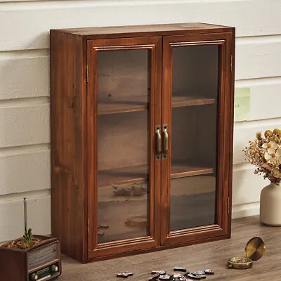 £30.94 • Buy Vintage Storage Cabinet 3Tier Shelves Display Cupboard Rustic Wood Shelving Unit