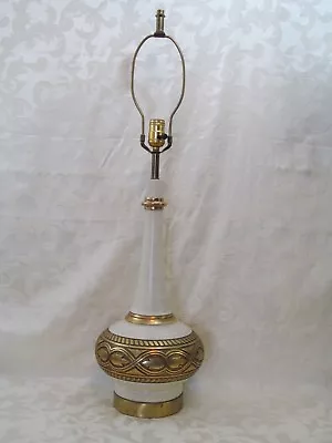 Fortung Lamp Co Gold & White MCM Table Lamp Tall 3-way Lamp Socket 1961 33  Tall • $40