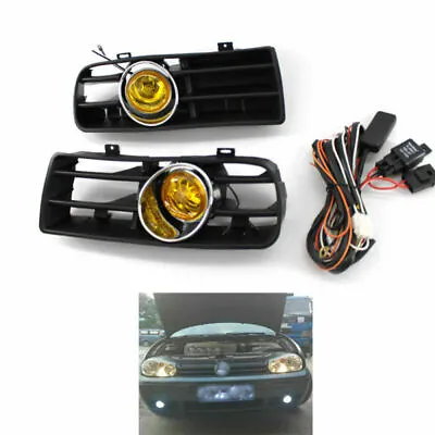Front Bumper Grill Yellow Fog Light Lamp Grille For VW Golf MK4 97-03 Car C01A • $55.99