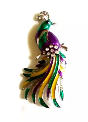 Vintage Peacock Brooch With Rhinestones 2 1/2  Tall • $15