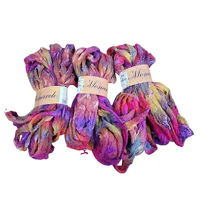 3X Lot KFI Monarch Ruffle Lace Mesh Yarn 100g Hank Partie Pink Loom Knit Wool • $34.99