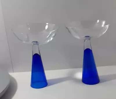 Cobalt Blue Long Stemmed Round Martini / Cocktail Bar Ware Glass Set Of 2 • $39