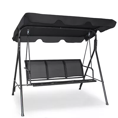 Outdoor Patio Swing Canopy 3 Person Canopy Swing Chair Patio Hammock Black • $119.95