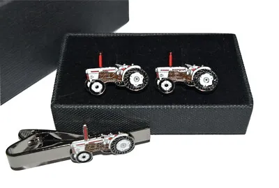 David Brown Tractor Cufflinks & Tie Clip Set Farming GIFT BOXED! White Enamel • £14.99