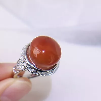 Nan Hong Agate Ring Open Adjustable Vintage Ring Red Stone Size 5 6 7 8 • £49.58