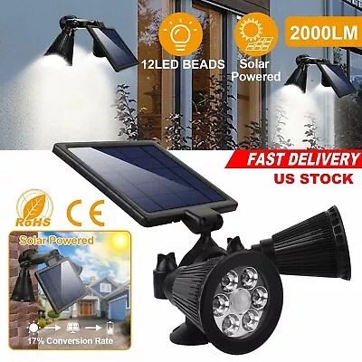 Waterproof LED Dual Head Solar Powered Yard Lights PIR Motion Sensor Spotlight • $22.26