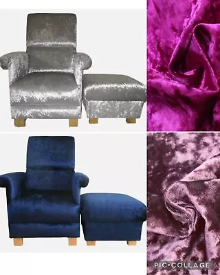 Crushed Velvet Adult Chair & Footstool Armchair Footstall Nursery Bedroom Lounge • £335.99