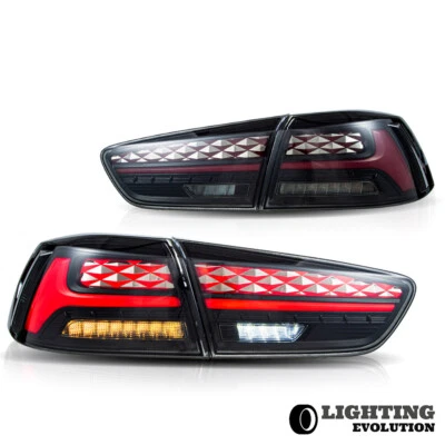 $279.99 • Buy LED Smoke Lens Taillights For 08-17 Mitsubishi Lancer EVO X Sequential VLAND Set