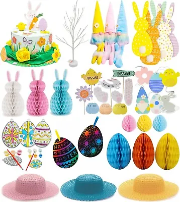 EASTER DECORATIONS Banners Paper Bonnet Craft Honeycomb Bunting Home Party Decor • £4.29