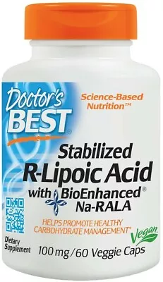 Doctor's Best  Stabilized R-Lipoic Acid With BioEnhanced Na-RALA 100mg - 60vcap • £30.86