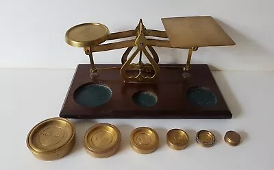 £25 • Buy Old Vintage Brass Postal Letter Scales + Brass Weights Stamped Made In England