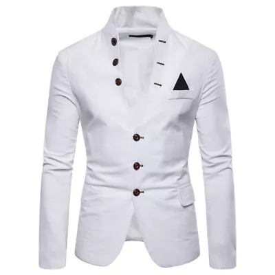 Mens Dress Suit Coat Stand Collar Single Breasted Blazer Jacket Slim Fit Formal • $25.47