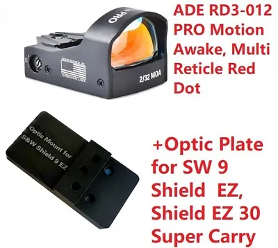 ADE RD3-012 PRO Red Dot + Optic Mount Plate 4 Smith Wesson SW MP 9 Shield EZ • $119.98