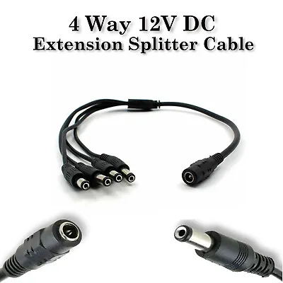 4 Way DC Power Splitter Supply Extension Cable 12V For CCTV Camera/DVR/PSU Lead • £2.10