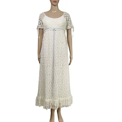 VTG 60s 70s Ivory Lace Cottagecore Prairie Regency Wedding Midi Maxi Dress XS S • $63.99