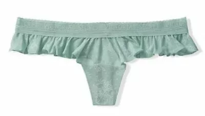 Victoria's Secret XL Lace Flutter Sage Green Lace Ruffle Trim Thong Panty NWT • $12