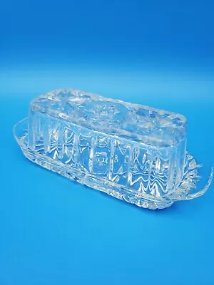 Vintage Anchor Hocking Clear Glass Covered Butter Dish - Star Pattern • $8