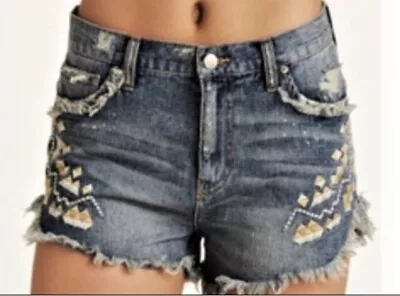 WoW~ FP Free People Sz 24 Distressed Denim Jean Shorts Cut Off Frayed Design G4 • $14.99