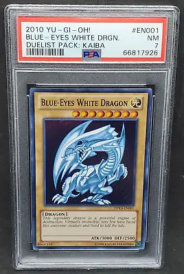 Yugioh PSA 7 NM Blue-Eyes White Dragon DPKB-EN001 Super Rare Duelist Pack Kaiba • $69.95