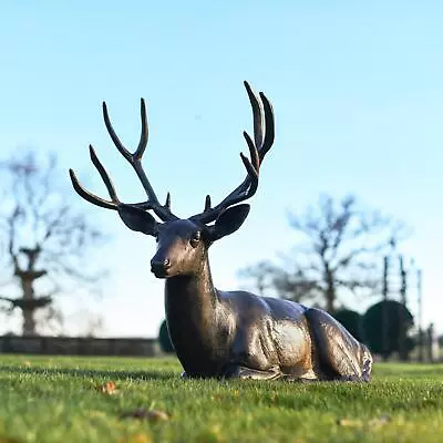 Large Lying Stag Garden Sculpture - Aluminium Outdoor Ornament • £649.99