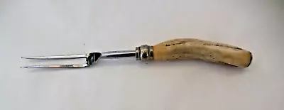 Antique 2 Prong Meat Fork W/ Antler Stag Handle Carving Serving 11  • $12.99