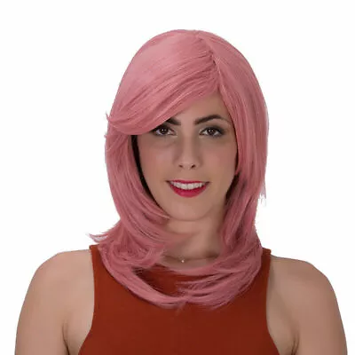 Halloween 45cm Lolita Pink Medium Bangs Layered Fashion Women Party Cosplay Wig • £12.82