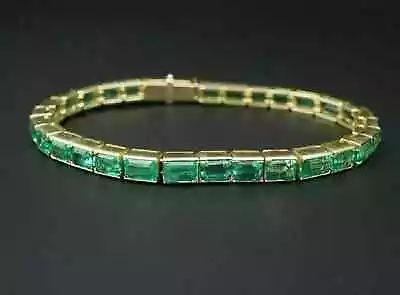 9Ct Emerald Cut Lab-Created Green Emerald Tennis Bracelet 14K Yellow Gold Plated • $158.99