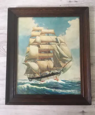 Nautical Print In Antique Oak Picture Frame • £19.99