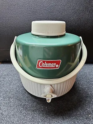 Vintage COLEMAN Water Jug Dispenser Cooler Green/White 1 Gallon Great Shape • $15.99