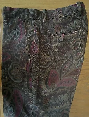 Etro Milano Corduroy Pants Size 48 Euro Paisley Cotton Flat Front Made In Italy • $129