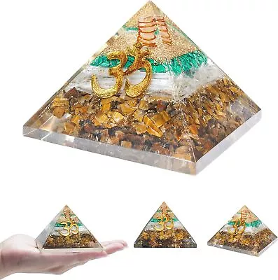 Orgone Pyramid Tiger Eye Selenite & Green Malachite Crystals Healing Stone • $23.77