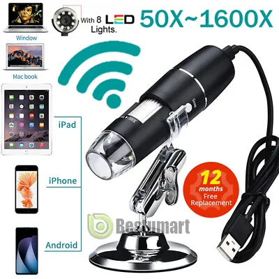 8 LED 500X-1600X WIFI USB Digital Microscope Endoscope Magnifier Camera W/ Stand • $21.79