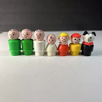 Vintage Fisher Price Little People Family Figure Lot 7 Dad Boy Girl Baby Dog • $10