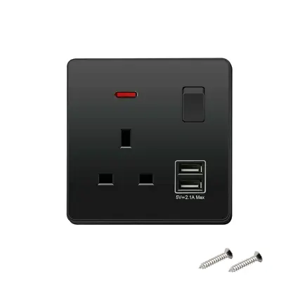 Single Gang Wall Socket 13a With 2 Usb Charger Ports Plug Switched Socket • £8.49
