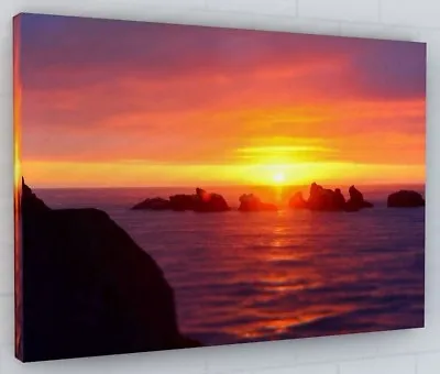 £38.86 • Buy Purple Sunset Beach Canvas Picture Print Wall Art Chunky Frame 