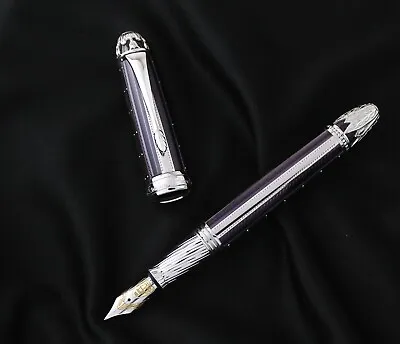Michel Perchin Imperial Ribbed Blue & Rhodium Limited Edition Fountain Pen  • $7550