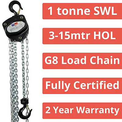 LiftinGear 1 Tonne Chain Block Lifting Hoist Crane Manual Hand Pulley 3-15mtr • £101.32