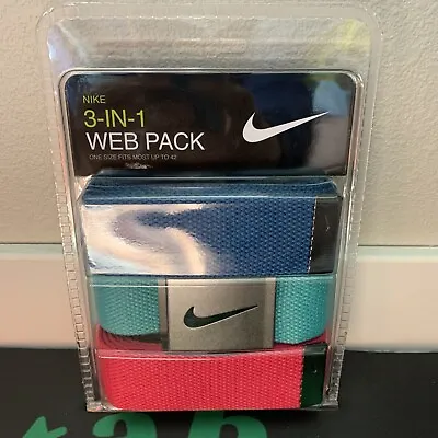 Nike Web Belt 3 In 1 Pack Cut To Fit Blue Teal Pink Fits To Size 42 Golf • $27.55