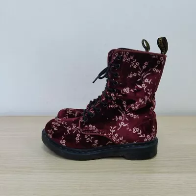 Dr Martens 1490 Avery Red Cherry Rouge Velvet 10 Holes Rare Boots Size Uk 4 • £79.99