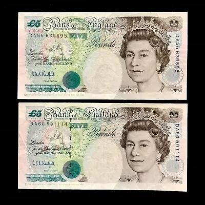 England. Pair Of 1991 Bank Of England Five Pounds Banknotes. Kentfield Signature • £0.99