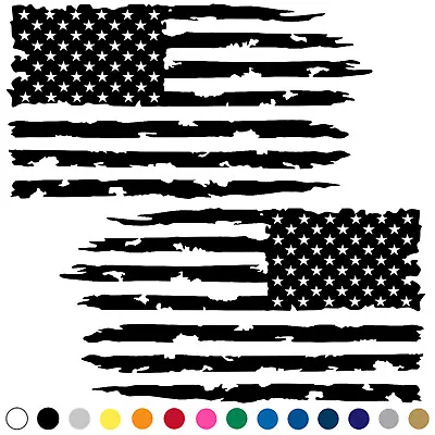 Distressed American Flag Decals Set Of 2 LEFT RIGHT Side Vinyl Tattered Sticker • $55.75