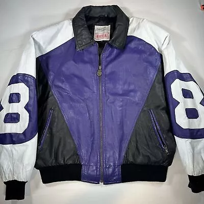 Vintage Michael Hoban Where MI 8 Ball Purple Leather Seinfeld Sports Jacket • $64.99