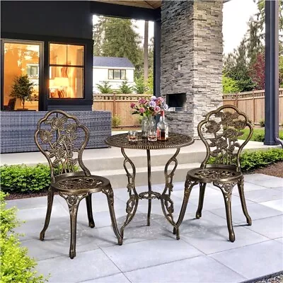 Metal Bistro Set Garden Furniture Set Dining Set Rose Design For Deck Backyard  • £95.59