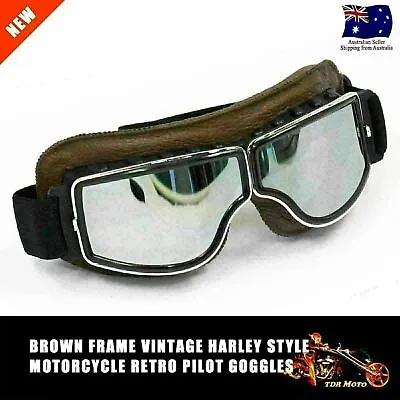 Retro Pilot Aviator Flying Brown Tint Goggles Vintage Motorcycle Racer Cruiser • $13.30