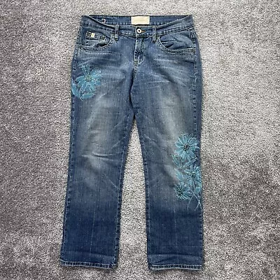 Z Cavaricci Jeans Juniors 13 Floral Embroidered Beaded Medium Blue Denim Girls • $10