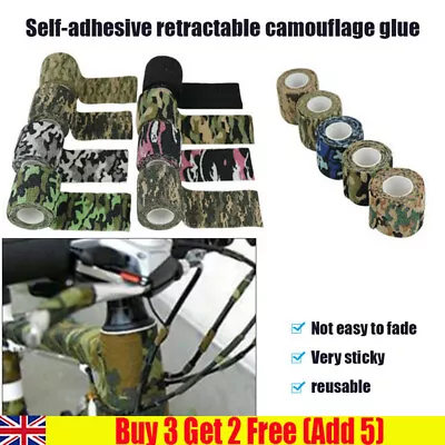 4.5M Self Adhesive Camo Wrap Cycling Hunting Camo Bandage Stealth Tape Non Woven • £2.99