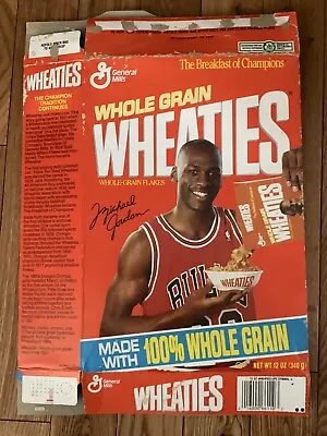 MICHAEL JORDAN Chicago Bulls 1990's General Mills WHEATIES Cereal Box • $12.99