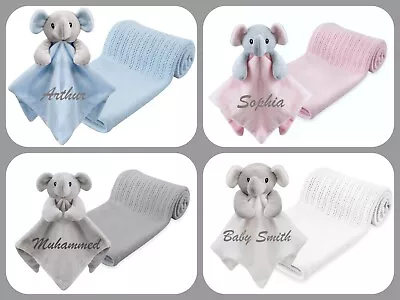 Personalised Baby Cellular Blanket And Comforter Set Four Colours Choice Of Font • £23